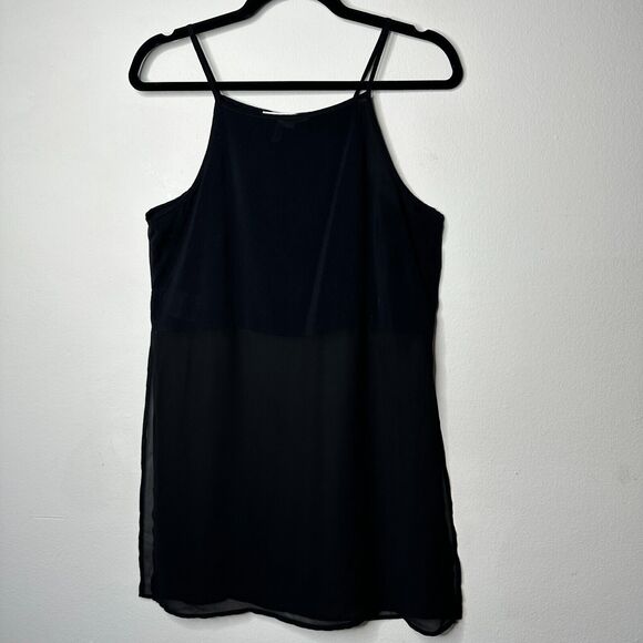 BCBGeneration Jet Black Sheer Side-Slit Lined Spaghetti Strap Crop Tank Cami SM - Picture 12 of 12